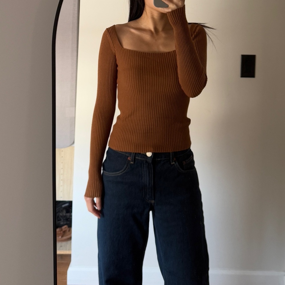 Brown square neck top